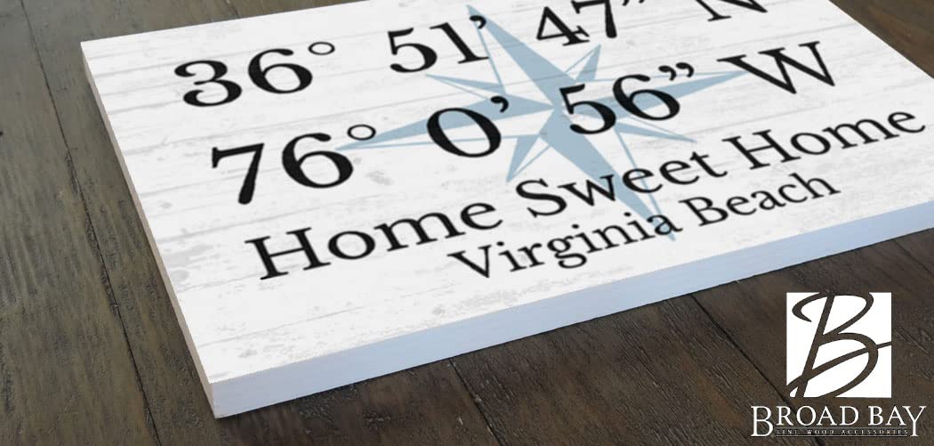 GPS Sign Personalized Location Custom Coordinates Beach House or Lake Home Address Latitude Longitude Wall Art Decor - Solid Wood - 16.5" x 10.5" (Compass GPS Sign) Broad Bay