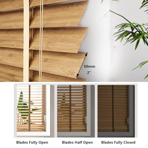 2" Slats Bamboo Blinds for Windows Blackout Shades Horizontal Window Blinds W20-72" H48 60" 64" 72" Blinds for Light ControlInside/Outside Mount Shades, Cordless(72" W x48 H) WoodArtSupply