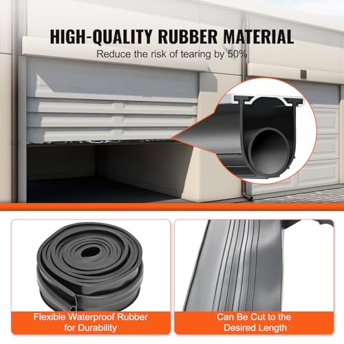 VEVOR Garage Door Seals Bottom Rubber, U Shape +O Ring Combination Garage Door Weather Stripping with Pre-drilled Aluminum Track Retainer Kit, 5/16 inch T-Ends and 3 3/4 inch Width (16 Ft, Black) VEVOR