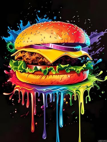UIBDVKS 5D Diamond Painting Kits for Adults The Tasty Hamburger Diamond Art Kit DIY Full Round Drill Food with Diamonds Gem Art Help Relieve Stress 12x16 inch UIBDVKS