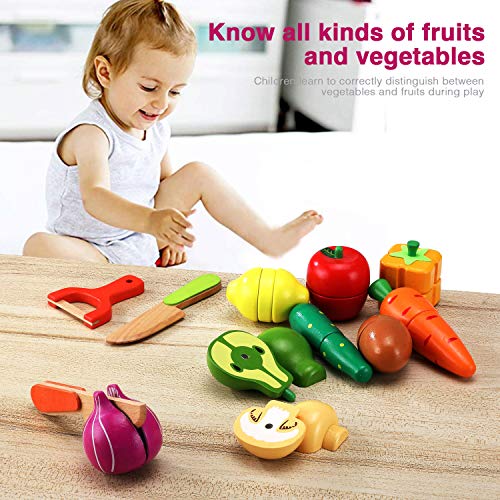 CARLORBO Wooden Toys Food for Kids Kitchen - Play Food Cutting Fruits and Vegetables Set for Pretend Role Play CARLORBO