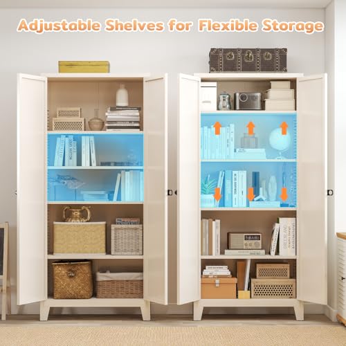 Zevemomo 70.87" Tall Metal Storage Cabinet with 3-Digit Combination Lock, Steel Pantry Cabinet with 4 Adjustable Shelves & 2 Doors, Secure Freestanding Organizer for Home, Office, Garage, Beige Zevemomo