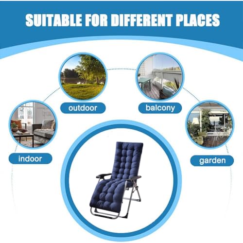 Gfgift Patio Chaise Lounger Cushion, Lounge Chair Recliners Chair Cushions, Rocking Chair Sofa Cushion with 6 Ties,Thick Padded Swing Bench Cushion,61x18.89x3.14in (Navy Blue)