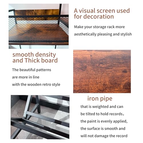 JinMing Vinyl Record Player Stand, Heavy-Duty Audio Cabinet for Records, Turntable, Receiver, Speakers, Wood Media Console for Living Room, Retro Industrial Style JinMing