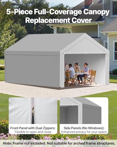 VEVOR Carport Replacement Canopy Cover, 13 x 20 ft Potable Garage Tent Top Tarp with Sidewalls, UV-Resistant & Waterproof, Heavy Duty Car Shelter Tarp with Ball Buggees, Grey, Frame Not Included VEVOR