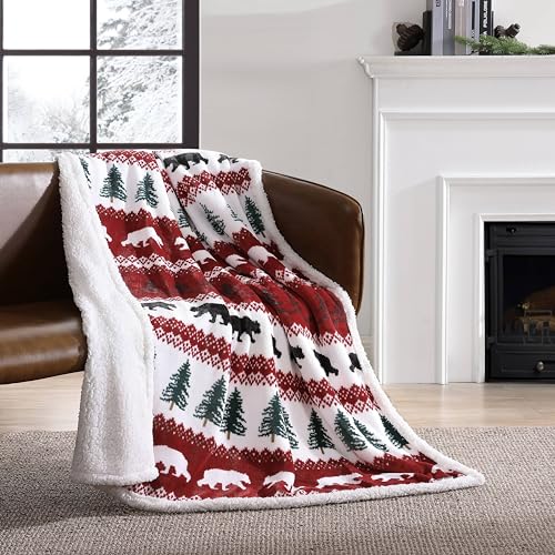 Eddie Bauer - Blanket, Super Soft Reversible Sherpa & Brushed Fleece Bedding, Throw Blankets for Couch, Ideal for Lounging (Grizzly Peak Red) Eddie Bauer