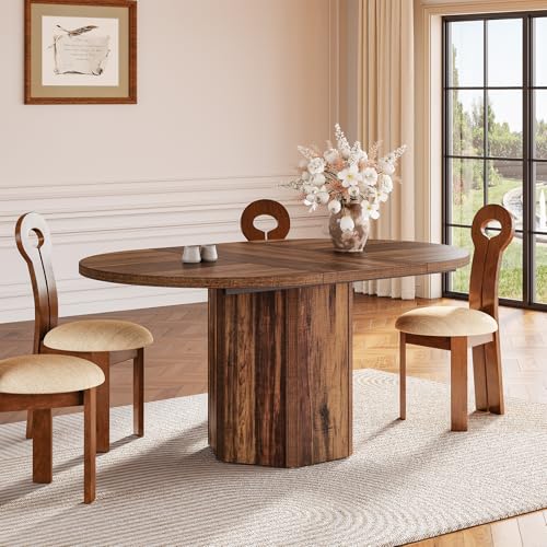 LITTLE TREE 55-Inch Rustic Oval Dining Table for 6, Wood Kitchen Table, Country Chic Furniture for Kitchen, Dining Room & Living Room Wooden Base, Brown Finish LITTLE TREE