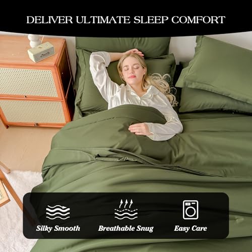FMLIUY King Size Comforter Set Olive Green French Countury Comforter Soft Prewashed Bedding Blanket All Season Bedspreads Quilt (102"x90") FMLIUY