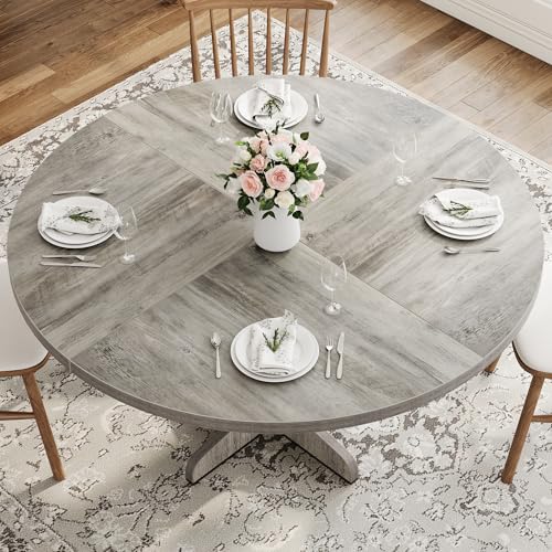 IDEALHOUSE Round Dining Table for 4, 47 Inches Dining Room Table with Wooden Base, Circle Kitchen Dinner Table for Dining Room, Kitchen, Living Room (Table Only), Grey IDEALHOUSE