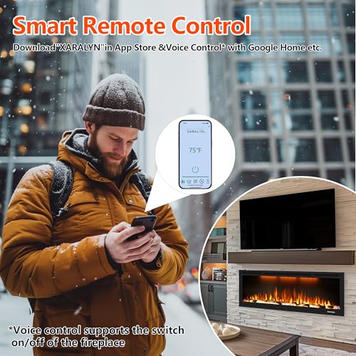 42 inch Smart Electric Fireplace with App Control, Wall Mount & in Wall recessed Fireplace Inserts, Multicolor Flame w/Realistic Log &Crystals, Overheating Protection and Timer, 750W/1500W, Black Dreamflame