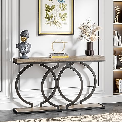 Tribesigns Console Table, 55-Inch Industrial Entryway Table with Geometric Metal Frame, Narrow Long Wood Accent Sofa Table for Living Room, Entrance, Hallway, Vintage Grey Tribesigns