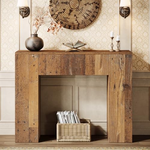 Tribesigns 39'' Farmhouse Console Table, Narrow Sofa Entryway Table with Drawer, Small Wooden Entrance Table for Living Room, Hallway, Foyer, Distressed Brown Tribesigns