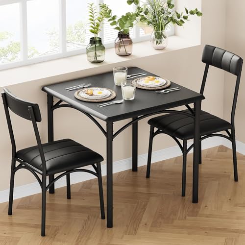 OUTGOODS 2-Person Dining Table Set (3 Pieces) - Square Kitchen Table with Upholstered Chairs | Ideal Small Space Dining Set for Apartments, Studios | Compact Kitchen Dining Set for 2 Adults/Kids OUTGOODS