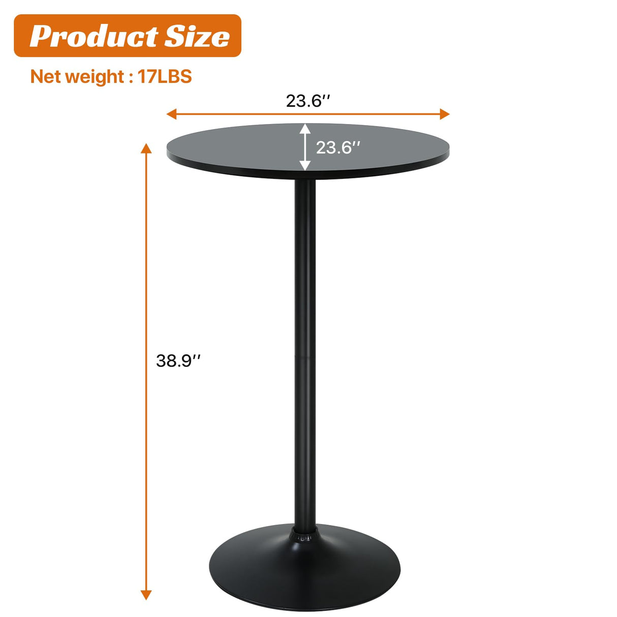 Dkelincs Bar Table 40" Height Pub Table Round Bistro Table Kitchen Dining Table Coffee Top Table for Party Outdoor Kitchen Living Room, Black Dkelincs