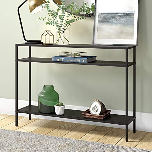 Henn&Hart 42" Wide Rectangular Console Table with Metal Shelves in Blackened Bronze, Entryway Table, Accent Table for Living Room, Hallway Henn&Hart