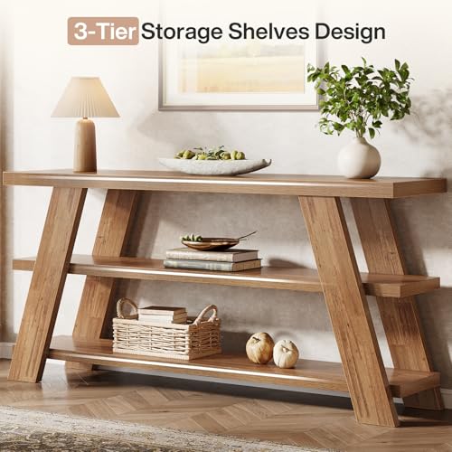 Tribesigns 70.9" Extra Long Console Table with Storage, 3-Tier Narrow Wooden Sofa Table Behind The Couch, Farmhouse Entry Foyer Table for Entryway, Living Room, Hallway, Brown Tribesigns