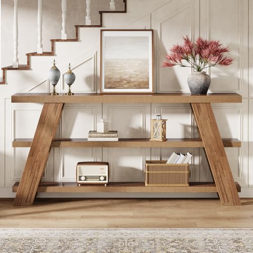 Tribesigns 70.9" Extra Long Console Table with Storage, 3-Tier Narrow Wooden Sofa Table Behind The Couch, Farmhouse Entry Foyer Table for Entryway, Living Room, Hallway, Brown Tribesigns