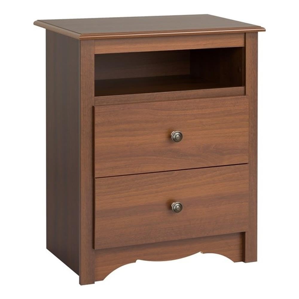 Prepac Sonoma 2 Drawer Nightstand: Elegant Bedroom Furniture, Bedside Table with Open Shelf, 23.25"W x 16"D x 28"H, Cherry Prepac