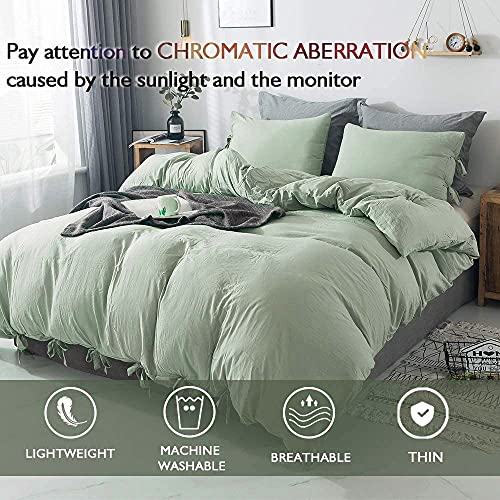 annadaif Sage Green Duvet Cover King Size, 3 Pieces Soft Washed Microfiber Duvet Cover Set, Comforter Cover with Bowknot Bow Tie (1 Duvet Cover 104x90 Inch, 2 Pillowcases) Easy Care Bedding Set annadaif