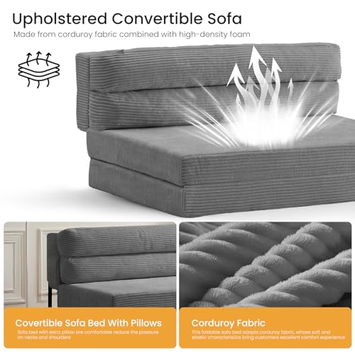feliz home Convertible Sofa Bed with Metal Frame, Boneless Loveseat Sleeper Sofa Futon Sofa Bed Foldable Full Size Mattress for Living Room, Guest Room feliz home