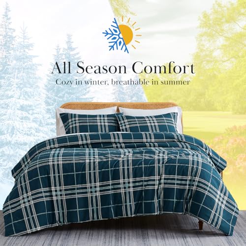 Southshore Fine Living, Inc. Vilano Plaid Collection - King Comforter Set, Premium Bedding, All-Season Down Alternative, Soft Coverlet, Oversized 3-Piece California King Size Comforter Set, Blue