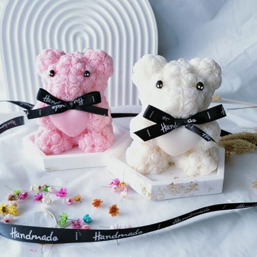 Midnadiy Rose Bear Candle Mold,Teddy Bear Silicone Molds for Candle Making,Epoxy Resin Bears Molds for DIY Candle, Valentine's Day Gift, Birthday Gifts, Home Decor Crafts (Mini)