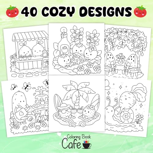 Cozy Foodie: Coloring Book for Adults and Teens Featuring Adorable Fruit and Veggie Characters in Whimsical Cozy Scenes WoodArtSupply