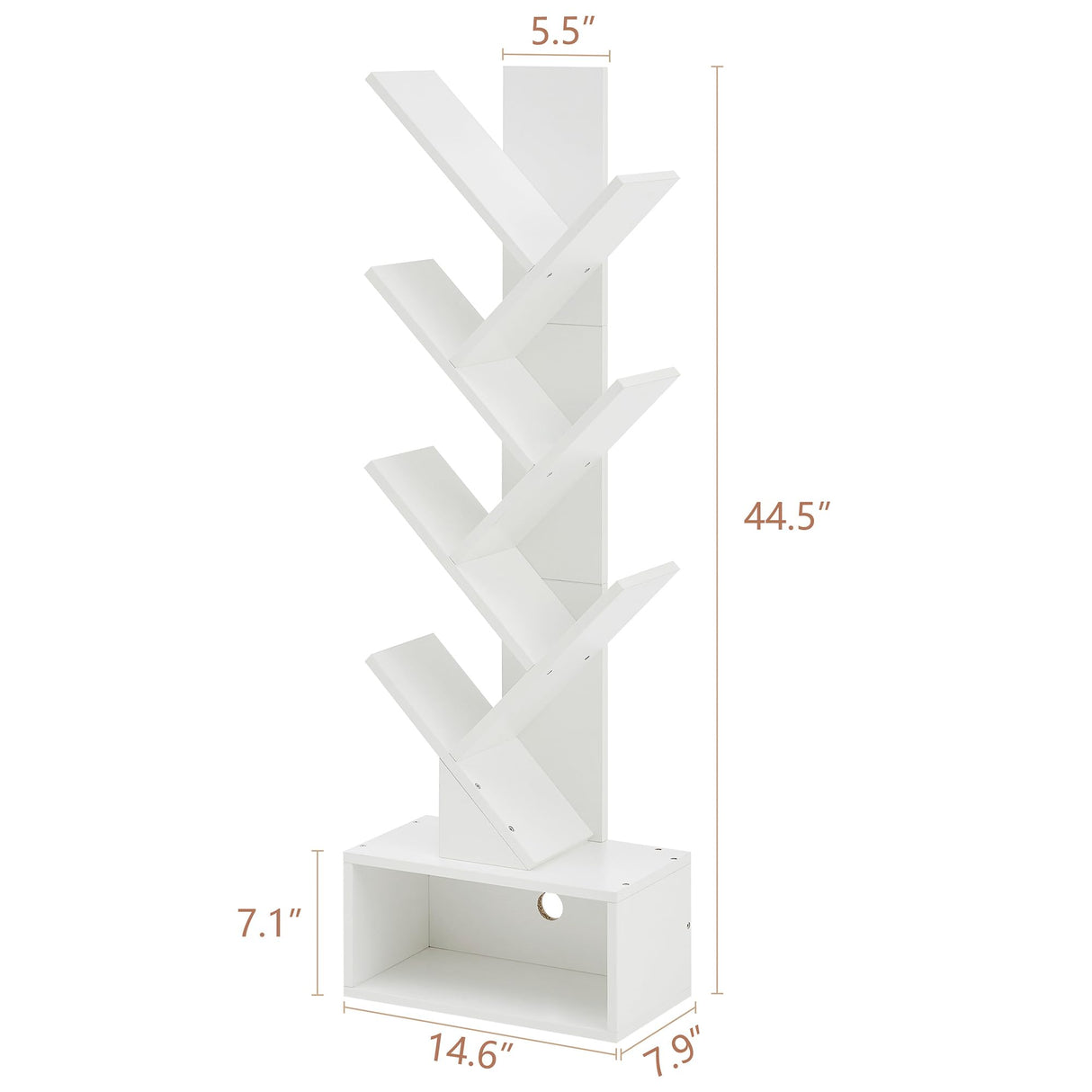Hoctieon 6 Tier Tree Bookshelf, Tall Bookcase with Drawer, Freestanding Book Shelf, Display Floor Standing Storage Shelf, Book Organizer Shelves for Home Office, Living Room, Bedroom, White Hoctieon