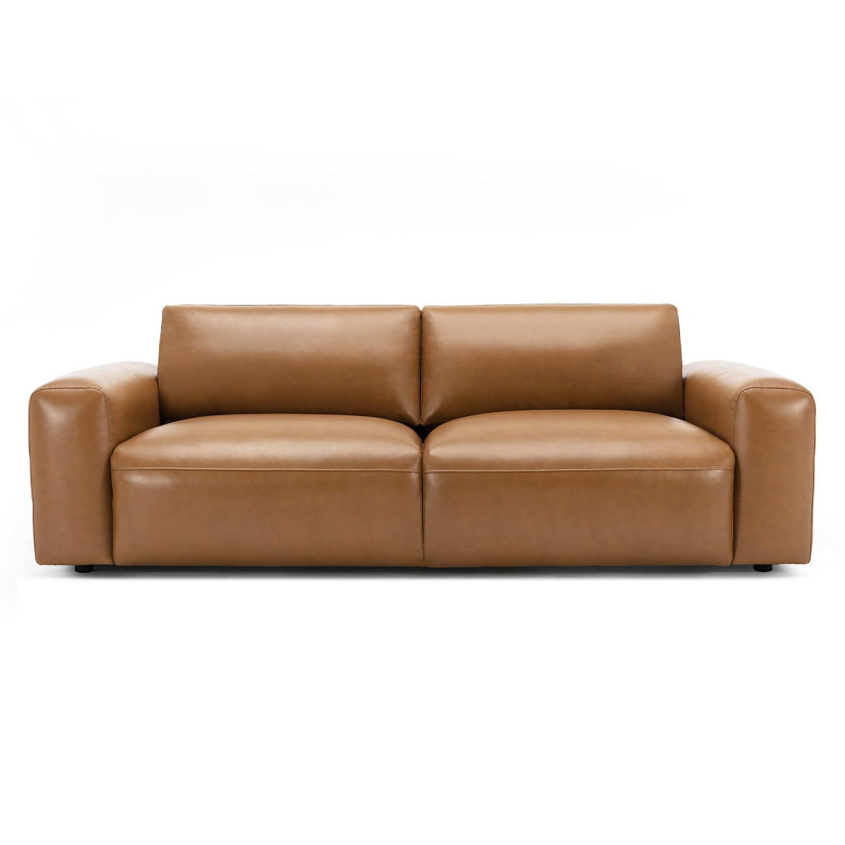 COLAMY 95Inches Oversized PU Leather Sofa for Living Room-Down Filled 3-Seater Modern Sofa with Extra Deep Seats, Wide Arm-Brown COLAMY