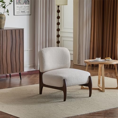 25.5 Inch Modern Boucle Lounge Chair with Solid Wood Frame, Soft and Durable Boucle Upholstery, Accent Chair,Upholstered Armchair ,Perfect for Living Room, Bedroom, or Office (1, Beige, 25.5") TEVUTEVU