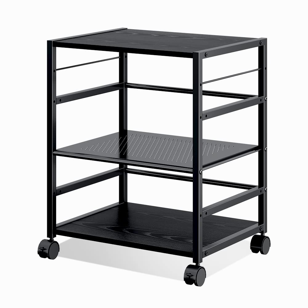 DEVAISE Mobile 3-Shelf Printer Stand with Adjustable Shelves, Modern Printer Cart with Large Storage Space, Printer Stand for Home Office, Black DEVAISE