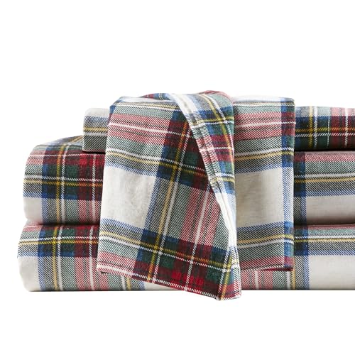 Comfort Spaces Cotton Flannel Sheets Twin Size, Ultra Soft Flannel Sheet Set with 12" Elastic Pocket , Plain Print Warm Flannel Bedding, Scottish Plaid Red 3 Piece Comfort Spaces