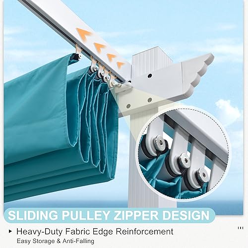 PURPLE LEAF 10' X 12' Outdoor Retractable Pergola with Sun Shade Canopy Cover White Patio Metal Shelter for Garden Porch Yard BBQ Beach Gazebo Grape Trellis Pergola, Turquoise Blue PURPLE LEAF