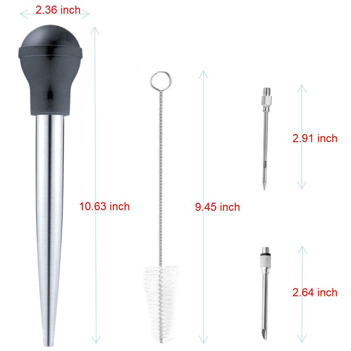 Turkey Baster for Cooking, Stainless Steel Turkey Baster Syringe with Cleaning Brush and Marinade Injector, Black iKusor