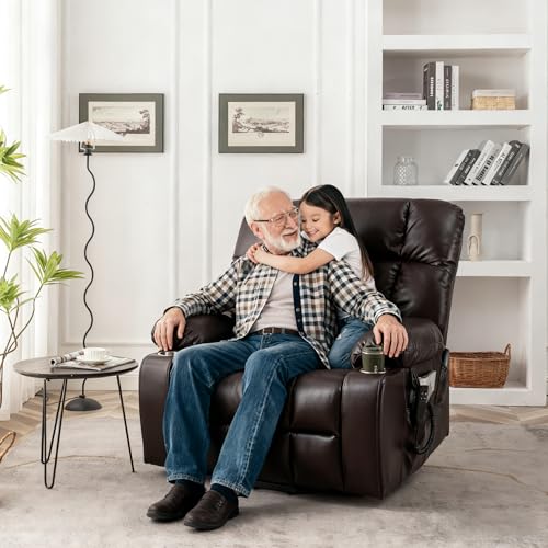 RHHVVR Oversized Power Recliner Chair for Big and Tall 400 LBS, 25.5" Extra Wide Electric Lift Chair with Heat and Massage, Dual Motor 180° Lay Flat Recliner Living Room Sofa, PU Leather Big Recliner
