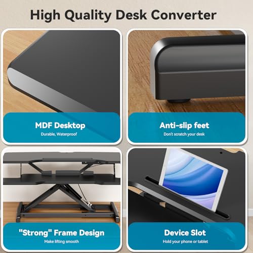 JYLH JOYSEEKER 35" Standing Desk Converter, Height Adjustable Desktop Riser with Keyboard Tray for Two Monitors, Sit to Stand up Computer Workstation for Home Office, Black JYLH JOYSEEKER
