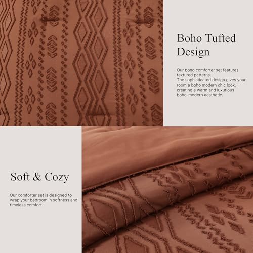 AMBERSPACE Queen Comforter Set Autumn Leaf, Tufted Boho Bedding Farmhouse Bed Set, All Season 7 Pieces Bed in a Bag with Sheets, Pillowcases & Shams AMBERSPACE
