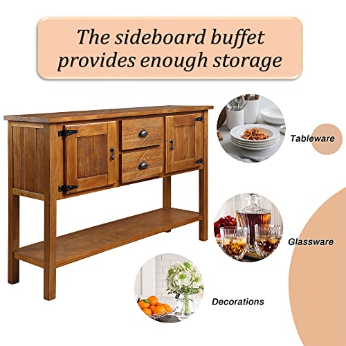 HZSSDTKJ 48'' Solid Wood Console Table Sideboard with 2 Drawers and Cabinets and Bottom Shelf, Retro Style Storage Dining Buffet Server Cabinet, for HZSSDTKJ