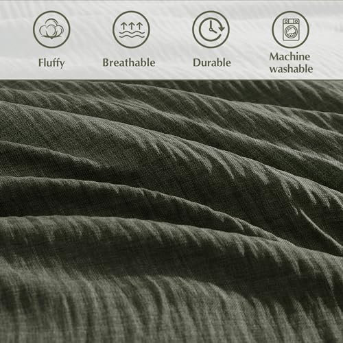 Geniospin Dark Olive Green Full Comforter Set - 7 Pieces Comforter Full Size, Solid Bedding Set for All Season, Textured Bed in a Bag with Sheets Geniospin