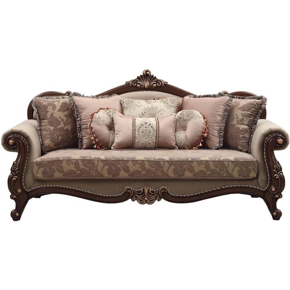 Acme Mehadi Velvet Upholstered Sofa with 8 Pillows in Walnut Acme