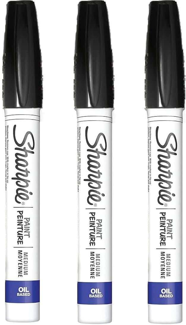 Sharpie Oil-Based Paint Marker, Medium Point, Black Ink, Pack of 3 SHARPIE