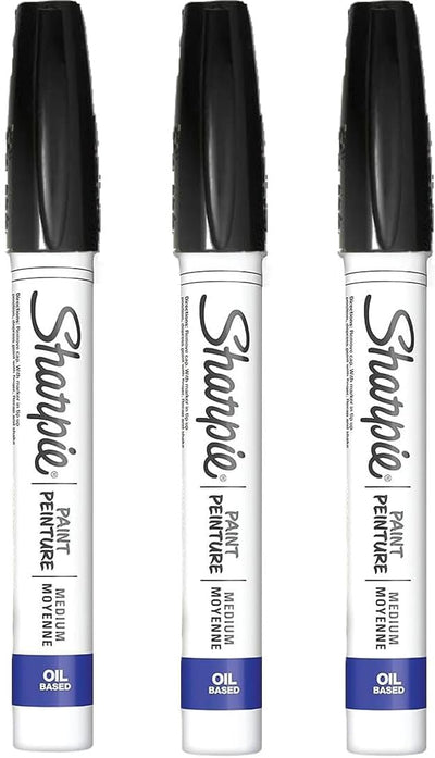 Sharpie Oil-Based Paint Marker, Medium Point, Black Ink, Pack of 3