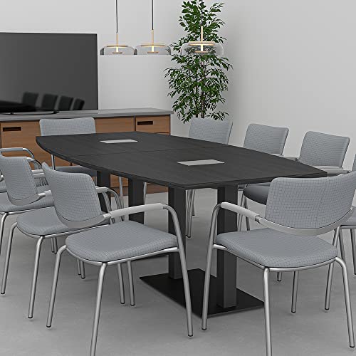 Harmony Series 8 Person Boat Shaped Conference Table with Power & Data | Matte Black Square Metal Base Modular Meeting Room Tables for Offices, Training Rooms, and Homes | Blonde Surfside Ash – 8ft SKUTCHI DESIGNS INC.