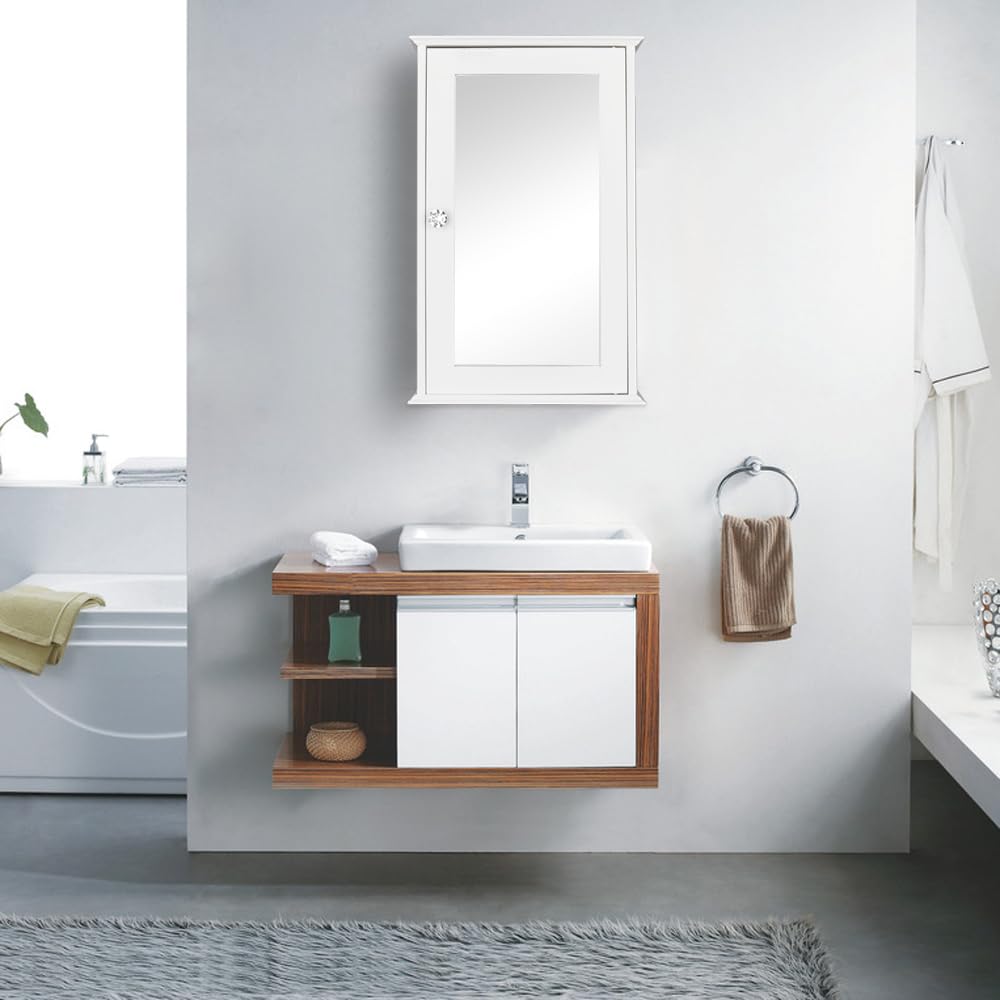 Bonnlo Bathroom Cabinet Wall Mount Mirrored Medicine Cabinet Storage Organizer with Single Door and 2 Adjustable Shelves White Bonnlo