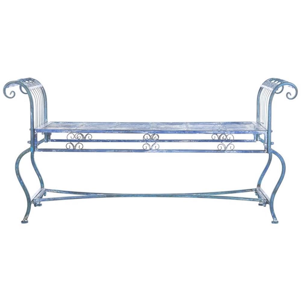 SAFAVIEH Outdoor Collection Brielle Victorian Antique Blue Bench SAFAVIEH