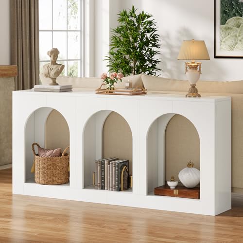 Tribesigns 70.9" White Console Table with Storage, Wood Entryway Entry Table with 3 Arched Shelves for Foyer, Hallway, Living Room, Behind Couch Sofa, Narrow Long Tribesigns