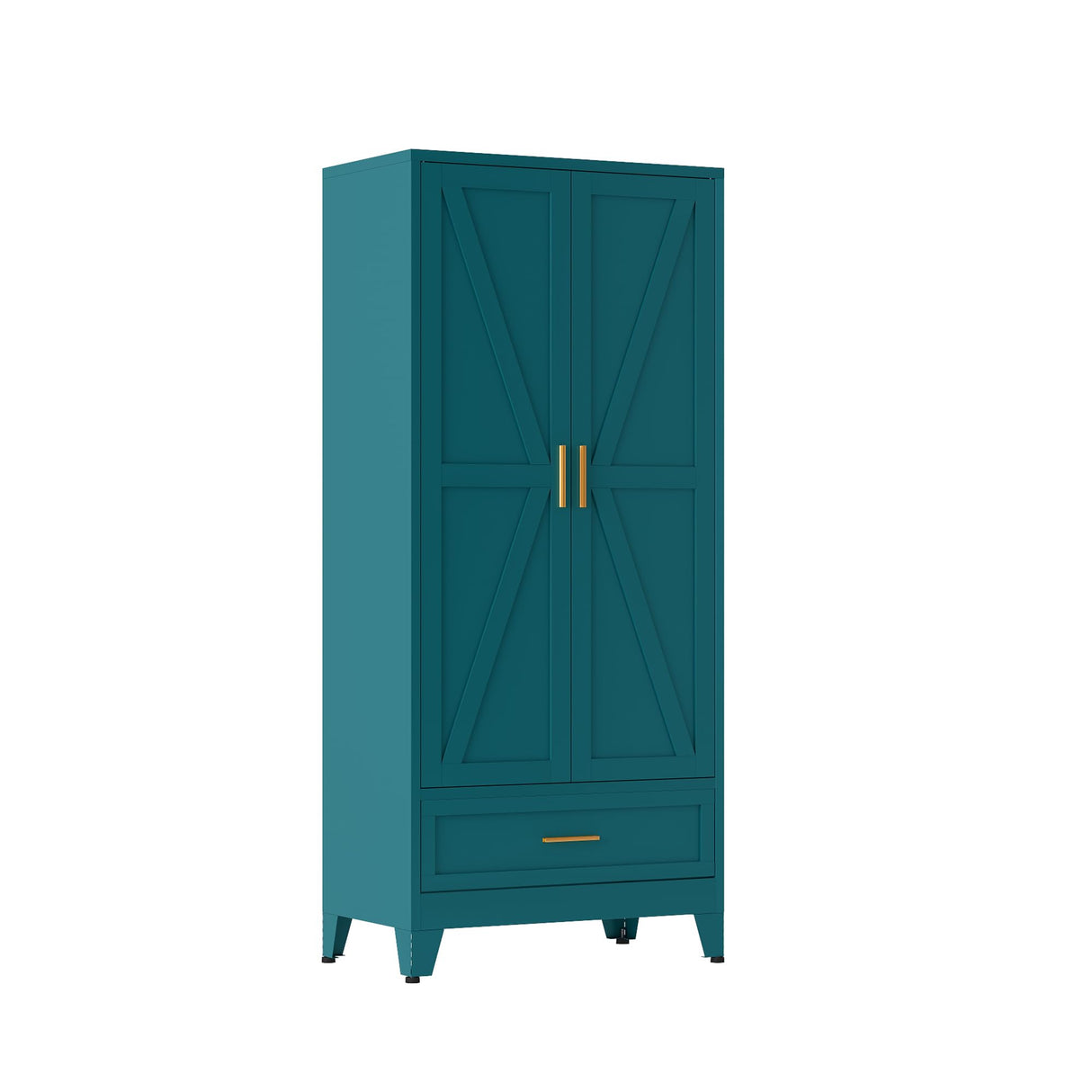QINPTWUT 71" Large Capacity Metal Wardrobe with 1 Drawers and Adjustable Shelf - Heavy Duty Steel Storage Cabinet for Bedroom, Office,Laundry Room,Bedroom and More (Blue, 71" - 1 Drawer) QINPTWUT