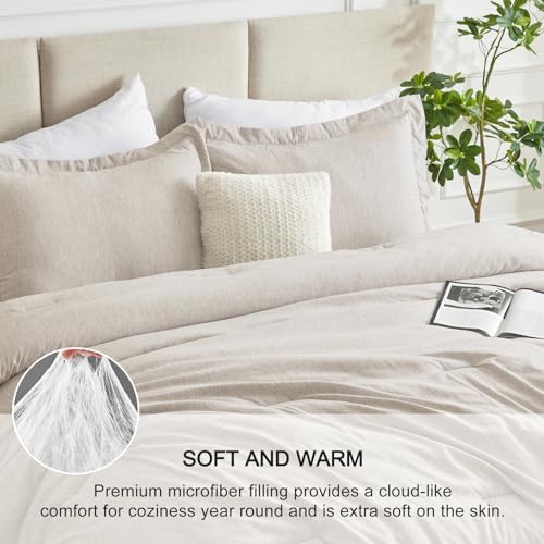 CozyLux King Size Comforter Set - 3 Pieces Beige Soft Luxury Cationic Dyeing Bedding Comforter for All Season, Breathable Lightweight Fluffy Boho Bed Sets with 1 Comforter and 2 Pillow Shams CozyLux