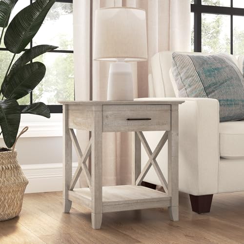 Bush Furniture Key West Small End Table with Storage Modern Farmhouse Accent Shelf for Living Room in Washed Gray Bush Business Furniture