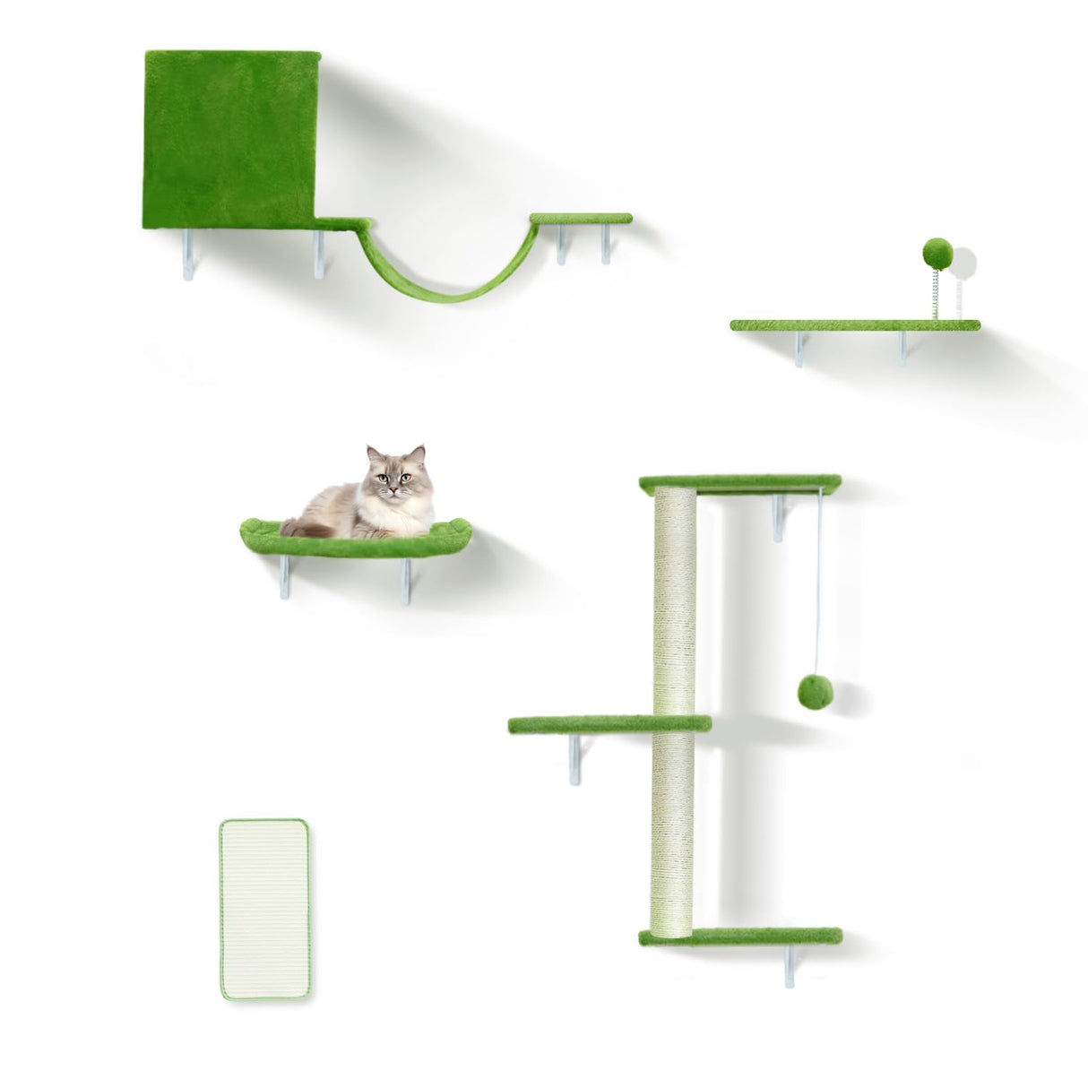 iSawSee Cat Wall Shelves-Cat Wall Furniture 5 in 1 Stable & Safe, Wooden Climbing with Natural Sisal Scratching Post, with Scratching Post, Bridge and Bed,cat Scratching Board iSawSee